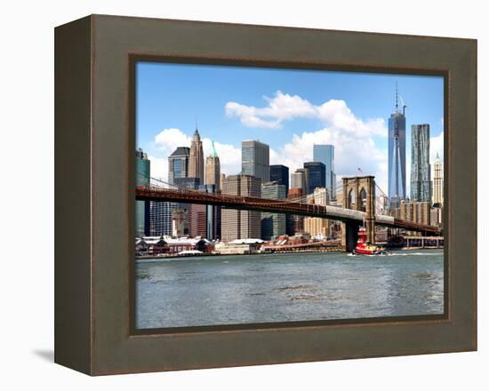 Skyline of NYC with One World Trade Center and East River, Manhattan and Brooklyn Bridge, US-Philippe Hugonnard-Framed Premier Image Canvas