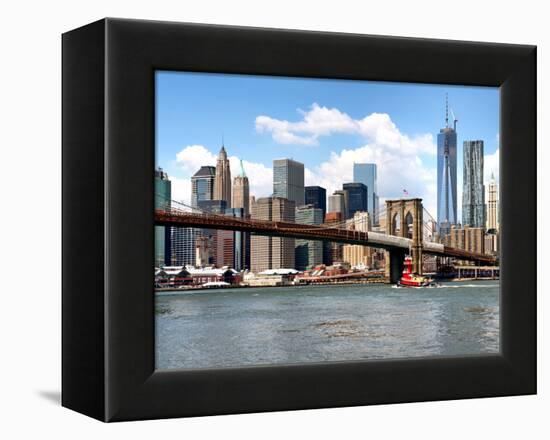 Skyline of NYC with One World Trade Center and East River, Manhattan and Brooklyn Bridge, US-Philippe Hugonnard-Framed Premier Image Canvas