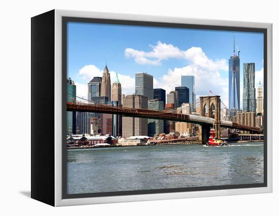 Skyline of NYC with One World Trade Center and East River, Manhattan and Brooklyn Bridge, US-Philippe Hugonnard-Framed Premier Image Canvas