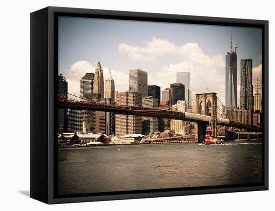 Skyline of NYC with One World Trade Center and East River, Manhattan and Brooklyn Bridge, Vintage-Philippe Hugonnard-Framed Premier Image Canvas