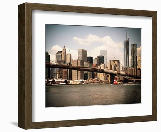 Skyline of NYC with One World Trade Center and East River, Manhattan and Brooklyn Bridge, Vintage-Philippe Hugonnard-Framed Photographic Print