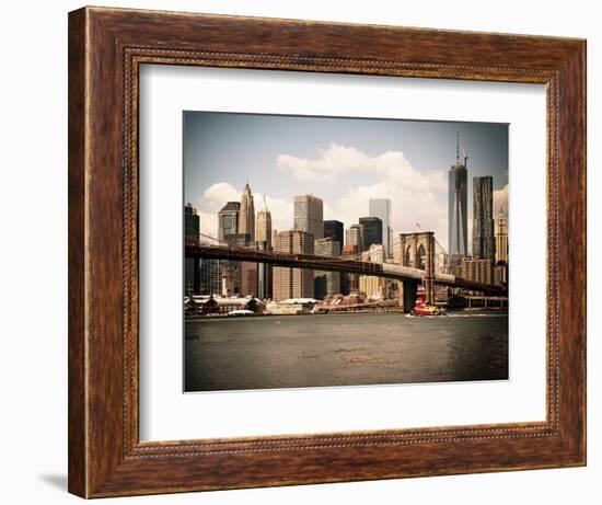 Skyline of NYC with One World Trade Center and East River, Manhattan and Brooklyn Bridge, Vintage-Philippe Hugonnard-Framed Photographic Print