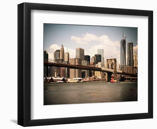 Skyline of NYC with One World Trade Center and East River, Manhattan and Brooklyn Bridge, Vintage-Philippe Hugonnard-Framed Photographic Print