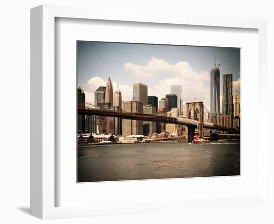 Skyline of NYC with One World Trade Center and East River, Manhattan and Brooklyn Bridge, Vintage-Philippe Hugonnard-Framed Photographic Print