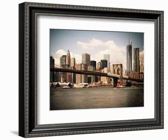 Skyline of NYC with One World Trade Center and East River, Manhattan and Brooklyn Bridge, Vintage-Philippe Hugonnard-Framed Photographic Print