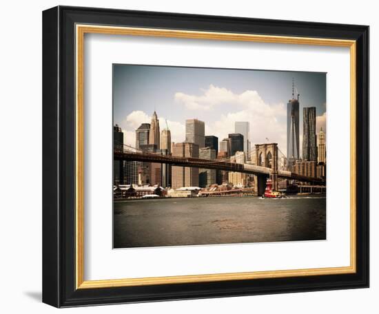 Skyline of NYC with One World Trade Center and East River, Manhattan and Brooklyn Bridge, Vintage-Philippe Hugonnard-Framed Photographic Print