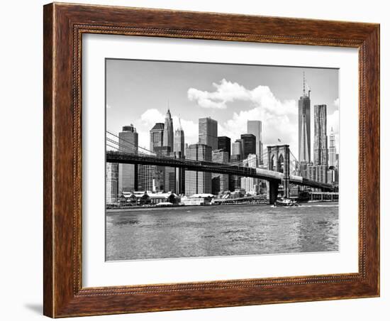 Skyline of NYC with One World Trade Center and East River, Manhattan and Brooklyn Bridge-Philippe Hugonnard-Framed Art Print