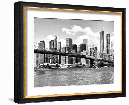 Skyline of NYC with One World Trade Center and East River, Manhattan and Brooklyn Bridge-Philippe Hugonnard-Framed Art Print