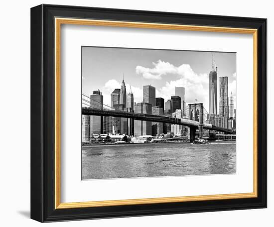 Skyline of NYC with One World Trade Center and East River, Manhattan and Brooklyn Bridge-Philippe Hugonnard-Framed Art Print