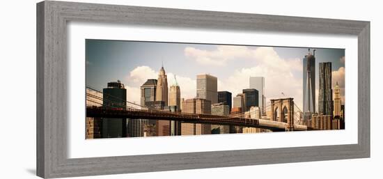 Skyline of NYC with One World Trade Center and East River, Vintage, Manhattan and Brooklyn Bridge-Philippe Hugonnard-Framed Photographic Print