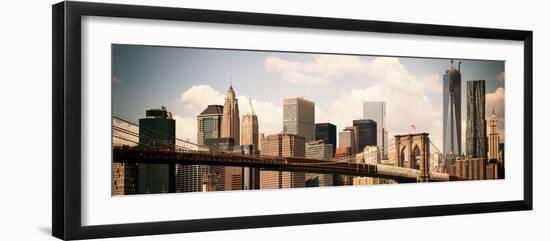 Skyline of NYC with One World Trade Center and East River, Vintage, Manhattan and Brooklyn Bridge-Philippe Hugonnard-Framed Photographic Print