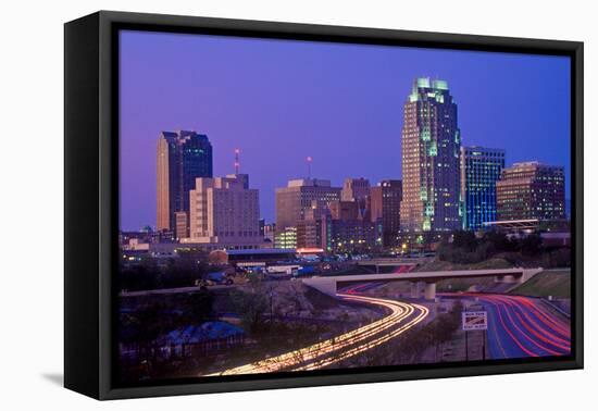 Skyline of Raleigh, NC at night-null-Framed Premier Image Canvas