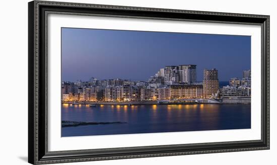 Skyline of Sliema on Malta at blue hour-enricocacciafotografie-Framed Photographic Print
