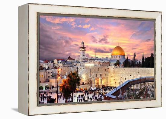 Skyline of the Old City at He Western Wall and Temple Mount in Jerusalem, Israel.-SeanPavonePhoto-Framed Premier Image Canvas