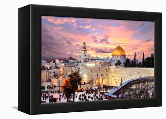 Skyline of the Old City at He Western Wall and Temple Mount in Jerusalem, Israel.-SeanPavonePhoto-Framed Premier Image Canvas