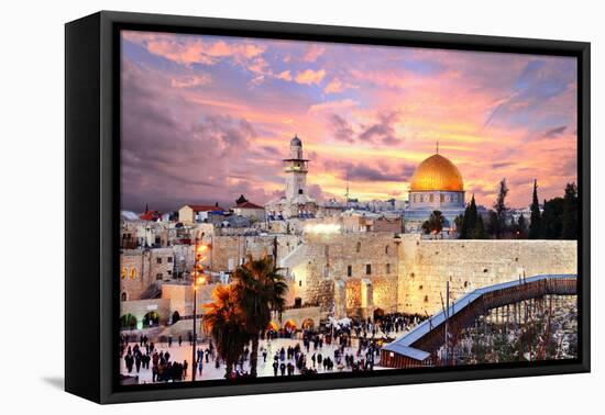 Skyline of the Old City at He Western Wall and Temple Mount in Jerusalem, Israel.-SeanPavonePhoto-Framed Premier Image Canvas