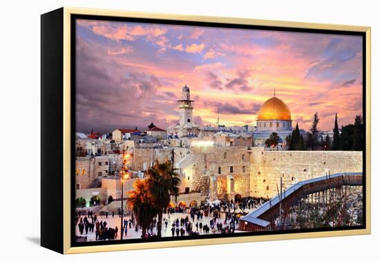 Skyline of the Old City at He Western Wall and Temple Mount in Jerusalem, Israel.-SeanPavonePhoto-Framed Premier Image Canvas