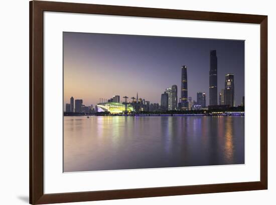 Skyline of Tianhe at dusk, Guangzhou, Guangdong, China, Asia-Ian Trower-Framed Photographic Print