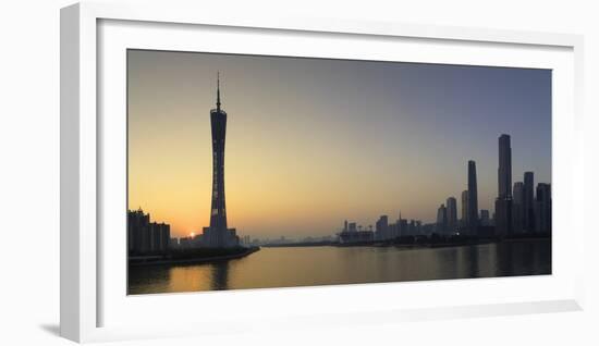 Skyline of Tianhe at sunset, Guangzhou, Guangdong, China, Asia-Ian Trower-Framed Photographic Print