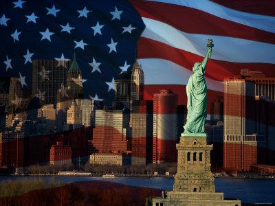 'Skyline View with the Statue of Liberty Landmark and