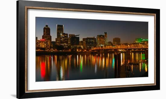 Skyline with City Light at Night, Portland, Multnomah County, Oregon, USA-null-Framed Photographic Print