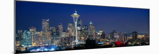 Skyline with Space Needle at dusk, Seattle, King County, Washington State, USA-null-Mounted Photographic Print