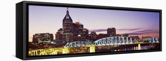 Skylines and Shelby Street Bridge at Dusk, Nashville, Tennessee, USA 2013-null-Framed Stretched Canvas