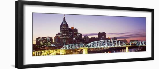 Skylines and Shelby Street Bridge at Dusk, Nashville, Tennessee, USA 2013-null-Framed Photographic Print