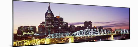 Skylines and Shelby Street Bridge at Dusk, Nashville, Tennessee, USA 2013-null-Mounted Photographic Print