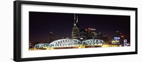 Skylines and Shelby Street Bridge at Night, Nashville, Tennessee, USA 2013-null-Framed Photographic Print