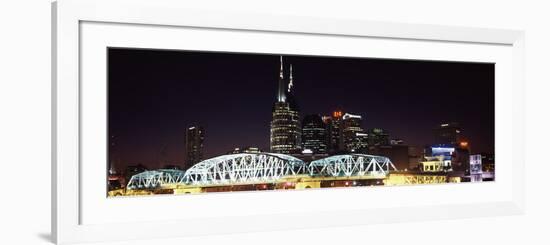 Skylines and Shelby Street Bridge at Night, Nashville, Tennessee, USA 2013-null-Framed Photographic Print