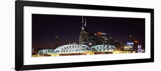 Skylines and Shelby Street Bridge at Night, Nashville, Tennessee, USA 2013-null-Framed Photographic Print