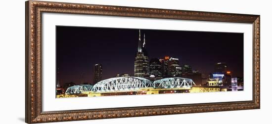 Skylines and Shelby Street Bridge at Night, Nashville, Tennessee, USA 2013-null-Framed Photographic Print