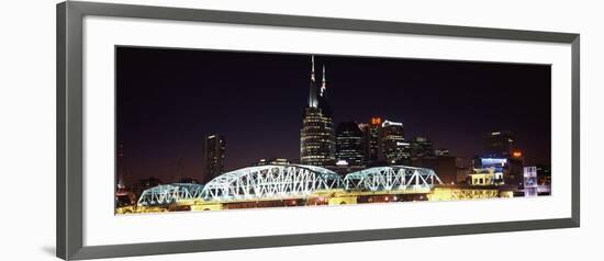 Skylines and Shelby Street Bridge at Night, Nashville, Tennessee, USA 2013-null-Framed Photographic Print