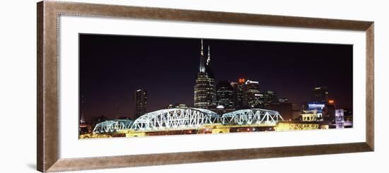 Skylines and Shelby Street Bridge at Night, Nashville, Tennessee, USA 2013--Framed Photographic Print