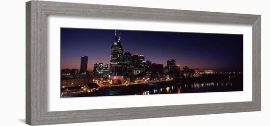 Skylines at Night Along Cumberland River, Nashville, Tennessee, USA 2013-null-Framed Photographic Print