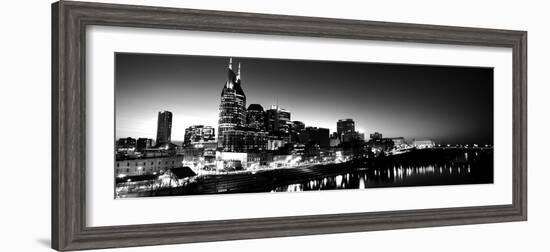 Skylines at Night Along Cumberland River, Nashville, Tennessee, USA-null-Framed Photographic Print