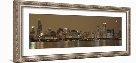 Skylines at the Waterfront at Night, Chicago, Cook County, Illinois, USA-null-Framed Photographic Print