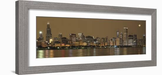 Skylines at the Waterfront at Night, Chicago, Cook County, Illinois, USA-null-Framed Photographic Print