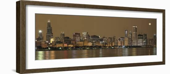 Skylines at the Waterfront at Night, Chicago, Cook County, Illinois, USA-null-Framed Photographic Print