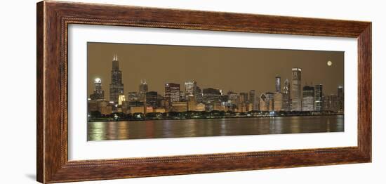 Skylines at the Waterfront at Night, Chicago, Cook County, Illinois, USA-null-Framed Photographic Print