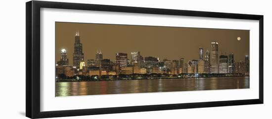 Skylines at the Waterfront at Night, Chicago, Cook County, Illinois, USA-null-Framed Photographic Print