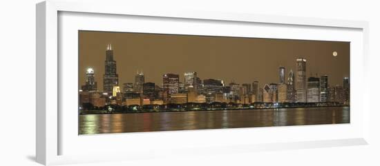 Skylines at the Waterfront at Night, Chicago, Cook County, Illinois, USA--Framed Photographic Print