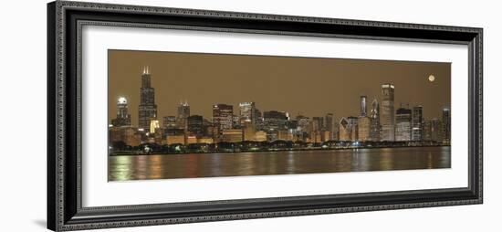 Skylines at the Waterfront at Night, Chicago, Cook County, Illinois, USA-null-Framed Photographic Print