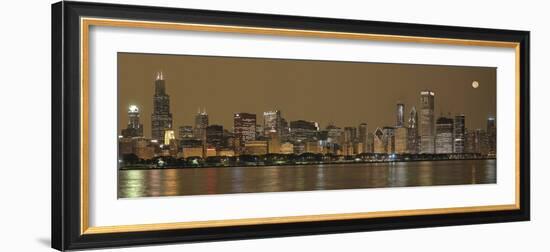 Skylines at the Waterfront at Night, Chicago, Cook County, Illinois, USA--Framed Photographic Print