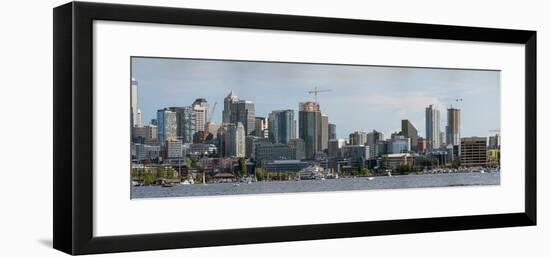 Skylines at the waterfront, Lake Union, Seattle, King County, Washington State, USA-null-Framed Photographic Print