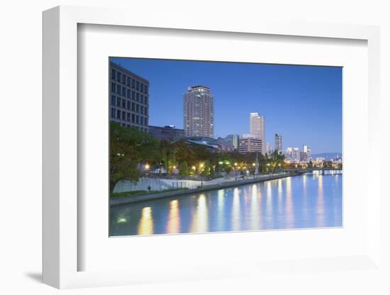 Skyscrapers and Park on Nakanoshima Island at Dusk, Kita, Osaka, Kansai, Japan-Ian Trower-Framed Photographic Print