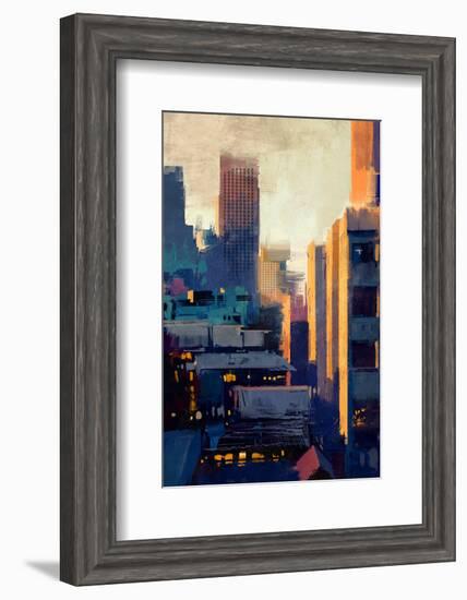 skyscrapers at sunset-null-Framed Art Print