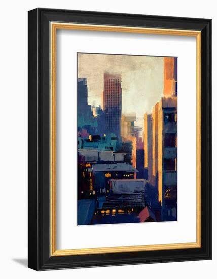 skyscrapers at sunset-null-Framed Art Print