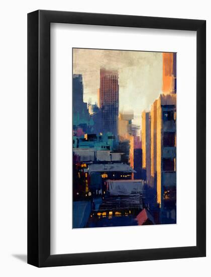 skyscrapers at sunset-null-Framed Art Print